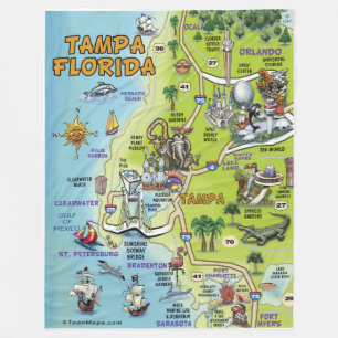 Tampa Florida Fun Map Fleece Blanket