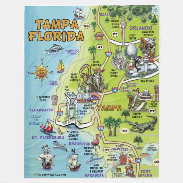 Tampa Florida Fun Map Fleece Blanket (Front)