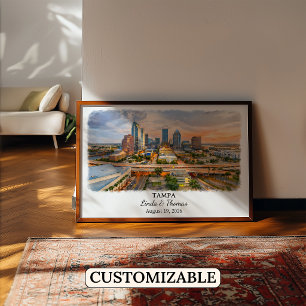 Tampa Florida Poster, Watercolor, Custom Poster