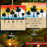Tampa Florida Retro Palm trees Souvenir 80s Ceramic Ornament<br><div class="desc">Tampa retro beach design for vacation. Tampa Florida Cities Vintage souvenir for travel to Florida Beach Towns. Tampa beach artwork for Florida vacationers and backpackers. Tampa retro souvenir. Design for backpackers and travel to Florida . Beach with Vintage souvenir for seaside vacationers. - You can personalise the template by adding...</div>