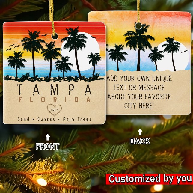 Tampa Florida Retro Palm trees Souvenir 80s Ceramic Ornament (Creator Uploaded)