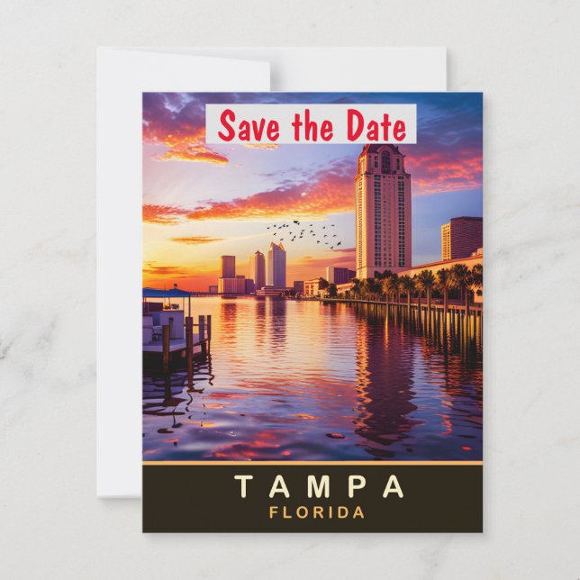 Tampa Florida Skyline Sunset Wedding Invitation (Front)