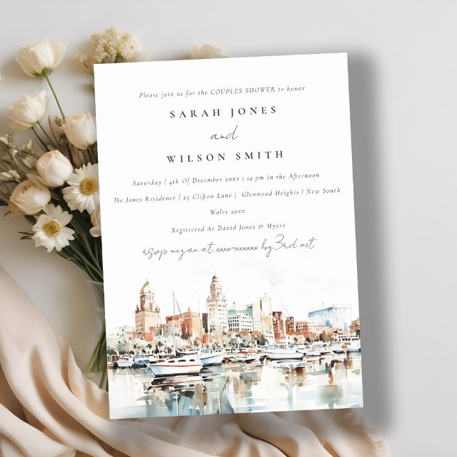 Tampa Florida Skyline Watercolor Couples Shower Invitation (Creator Uploaded)