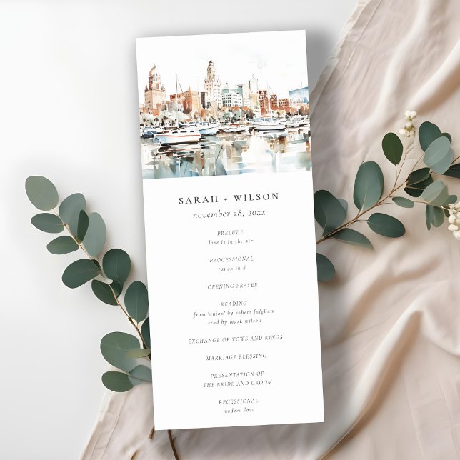 Tampa Florida Skyline Watercolor Wedding Program Invitation (Creator Uploaded)