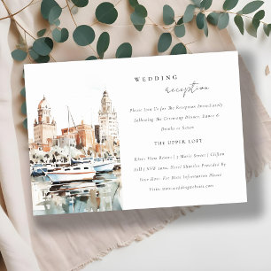 Tampa Florida Skyline Watercolor Wedding Reception Enclosure Card