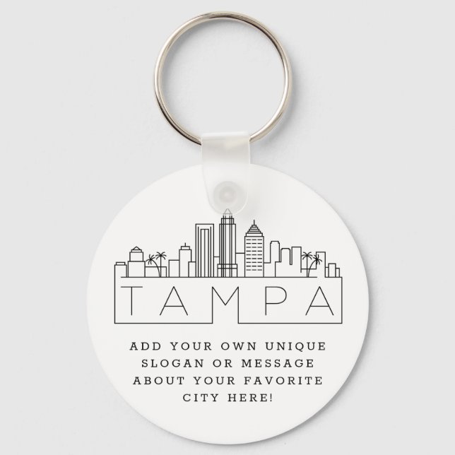Tampa, Florida Stylized Skyline | Custom Slogan Key Ring (Front)