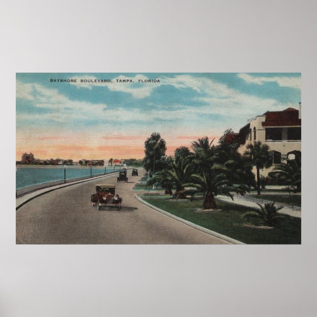 Tampa, Florida - View of Bayshore Blvd Poster (Front)