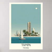 Tampa Florida Vintage Skyline Bay Travel Art