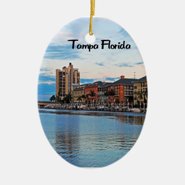 Tampa Florida Waterfront Ceramic Tree Decoration (Front)