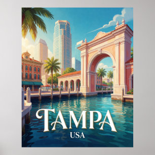 Tampa Florida Waterfront Skyline Travel Poster