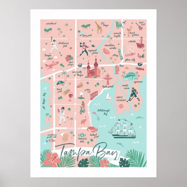 Tampa Map Print, 18"x24" Poster (Front)