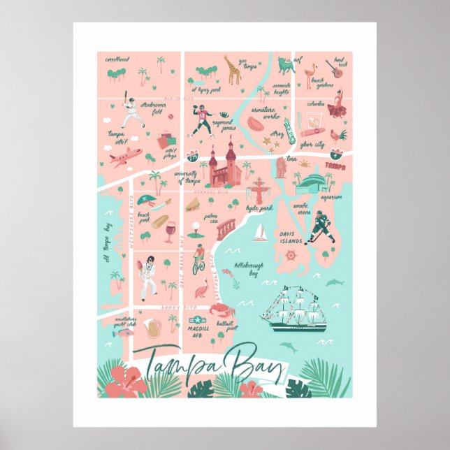 Tampa Map Print, 30"x40" Poster (Front)
