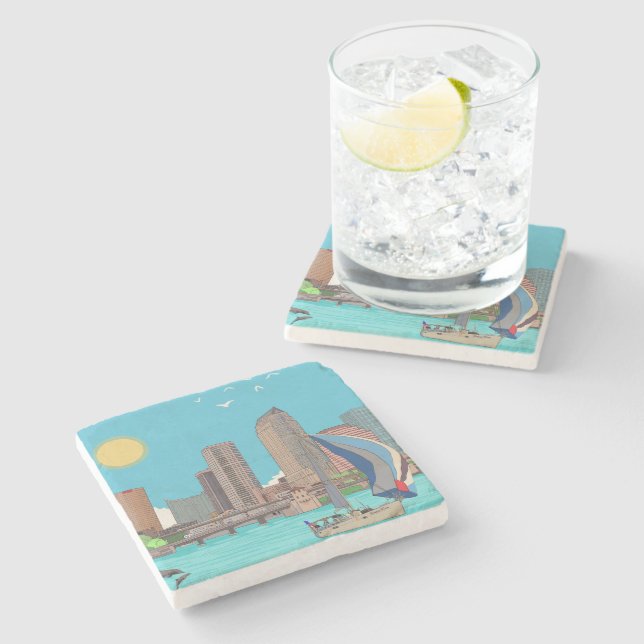 Tampa Skyline Florida USA Stone Coaster (Side)