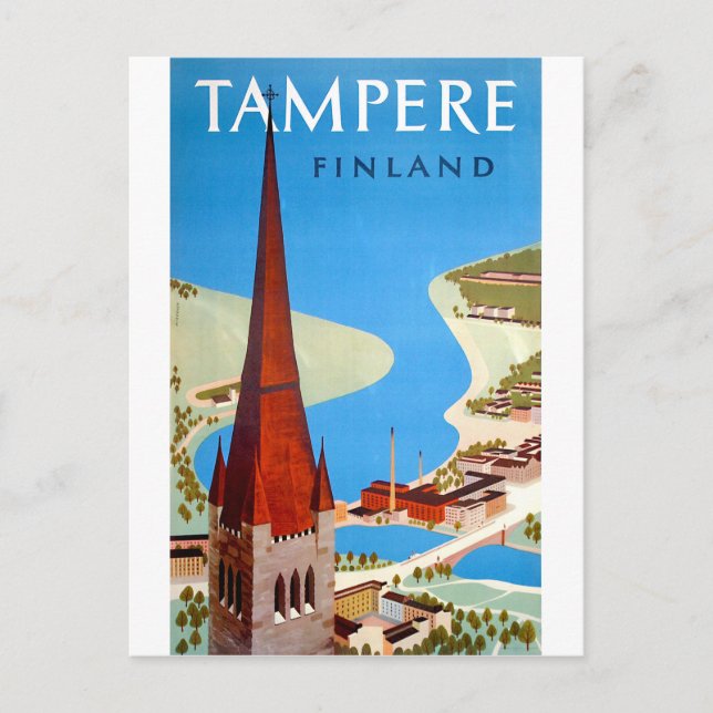 Tampere, city and bay, Finland, vintage travel Postcard (Front)