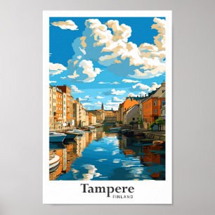 Tampere Finland Travel Vintage Illustration Poster
