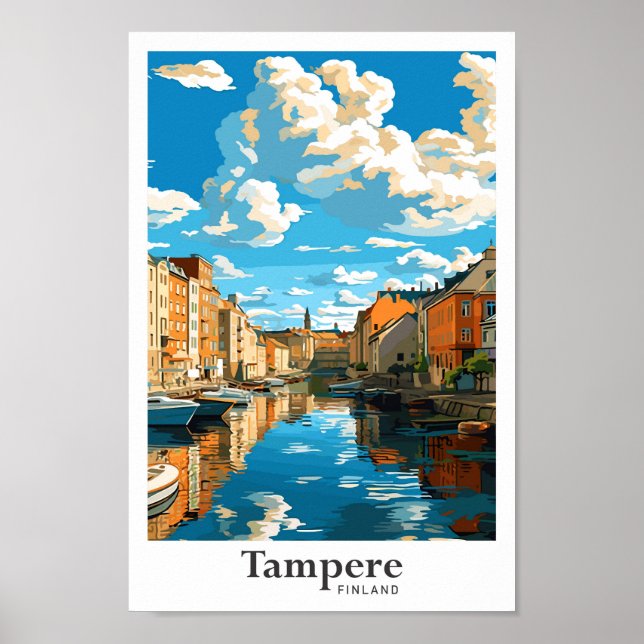 Tampere Finland Travel Vintage Illustration Poster (Front)