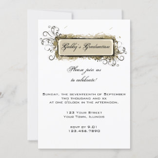 Tan Abstract Floral Graduation Party Invitation