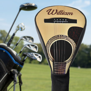 Tan Acoustic Guitar Woodgrain Guitarist Name Text Golf Head Cover