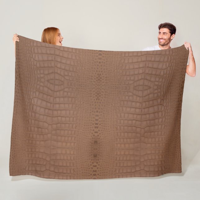 Tan Alligator Texture Print Fleece Blanket (In Situ)