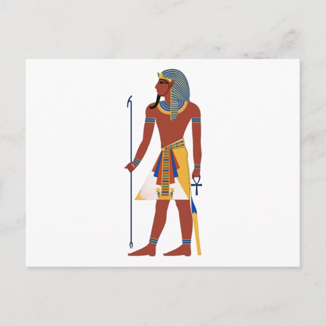 Tan Ancient Egyptian Man in Headdress Holding Ankh Postcard (Front)