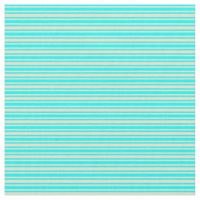 Tan and Aqua Lines Pattern Fabric (Close Up)
