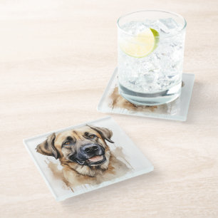 TAN AND BLACK LARGE ANATOLIAN SHEPHERD DOG GLASS COASTER