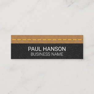 Tan and Black Leather   Stitched Mini Business Card