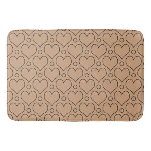 Tan and Black Love Hearts and Polka Dots pattern Bath Mat