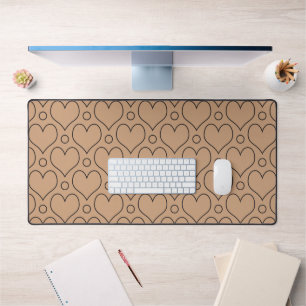 Tan and Black Love Hearts and Polka Dots pattern Desk Mat