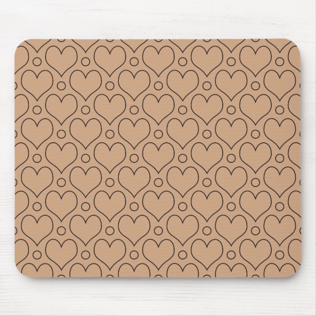 Tan and Black Love Hearts and Polka Dots pattern Mouse Pad (Front)
