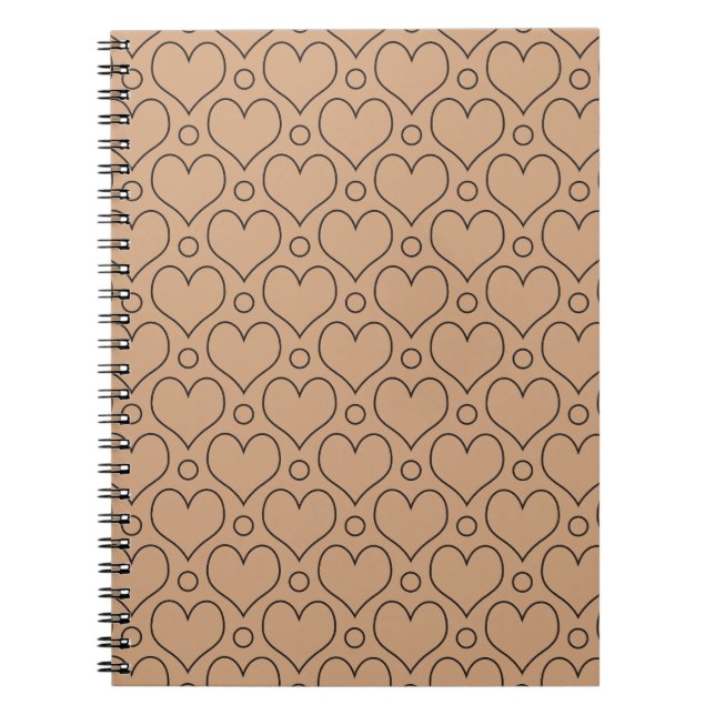 Tan and Black Love Hearts and Polka Dots pattern Notebook (Front)