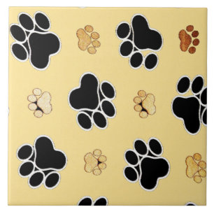 Tan and black paw print on a gold background #3 tile