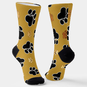 Tan and black paw print on a gold background #4 socks
