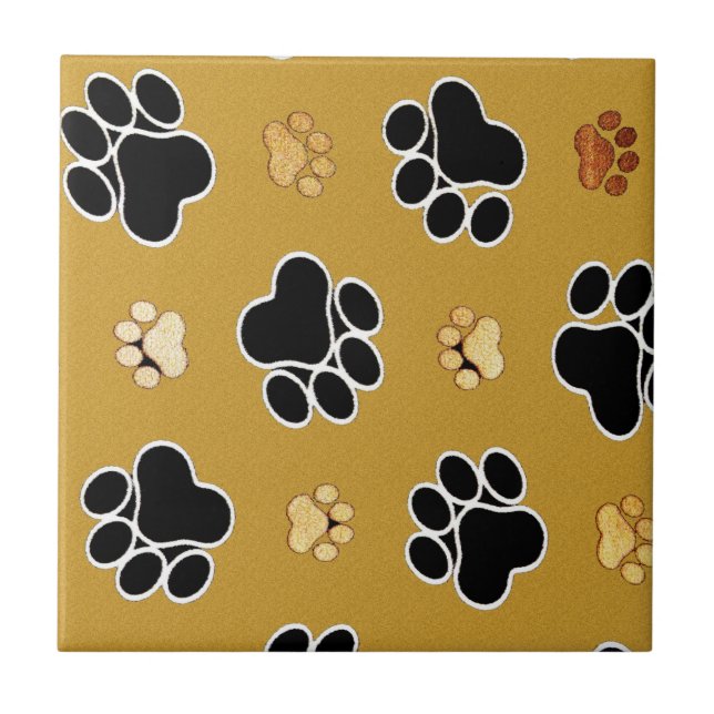 Tan and black paw print on a gold background #4 tile (Front)