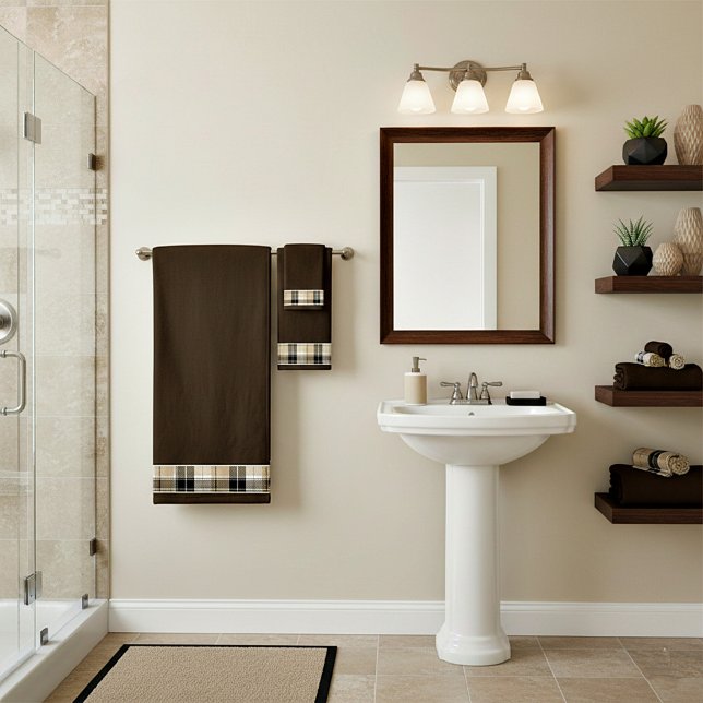 Tan and black plaid bath towel set (Creator Uploaded)