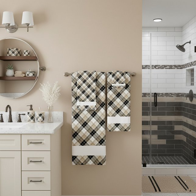 Tan and black plaid bath towel set (Creator Uploaded)