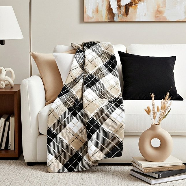 Tan and black plaid fleece blanket (Creator Uploaded)