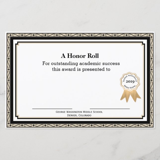 Tan and Black School Award Certificate (Front)