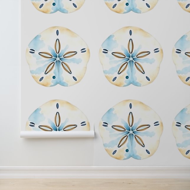 Tan and Blue Coastal Sand Dollar Seaside Wallpaper (Application)