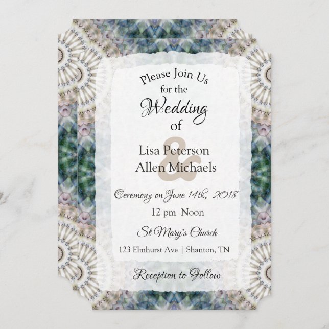 Tan and Blue Mandala Wedding invitations (Front/Back)