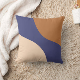 Tan and Blue Minimalist Swirl Shapes Cushion
