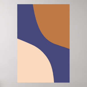 Tan and Blue Minimalist Swirl Shapes Poster