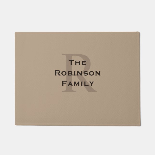 Tan and Brown Family Name Monogrammed  Doormat (Front)