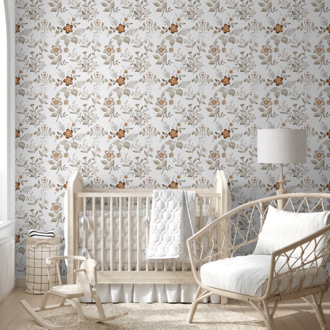 Tan and Brown Floral Wallpaper (Kids)