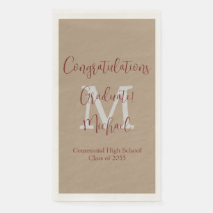Tan and Brown Monogrammed Minimal Graduation Party Napkin