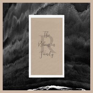 Tan and Brown Name Monogram Paper Guest Towel Napkin