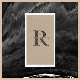 Tan and Brown Name Monogrammed Paper Guest Towel Napkin