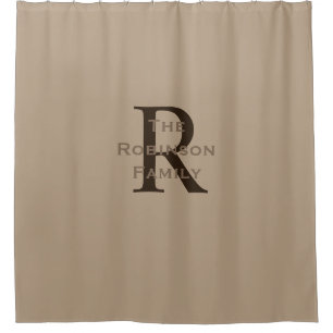 Tan and Brown Name Monogrammed Shower Curtain