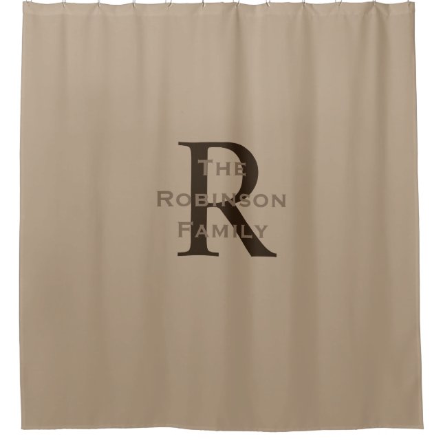 Tan and Brown Name Monogrammed  Shower Curtain (Front)