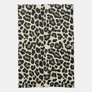 Tan and Coffee Leopard Print Pattern Tea Towel